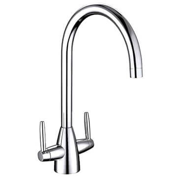 Nuie Nila Chrome Kitchen Sink Mixer Tap with Swan Neck Spout - Stick Handles