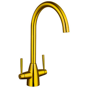 Nuie Nila Brushed Gold Kitchen Sink Mixer Tap with Swan Neck Spout - Stick Handles