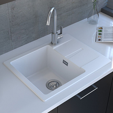 Reginox Avignon-10 Pure White Granite Inset Kitchen Sink 595 x 460mm - 1 Bowl