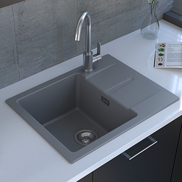 Reginox Avignon-10 Grey Silvery Granite Inset Kitchen Sink 595 x 460mm - 1 Bowl