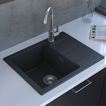 Reginox Avignon-10 Black Silvery Granite Inset Kitchen Sink 595 x 460mm - 1 Bowl