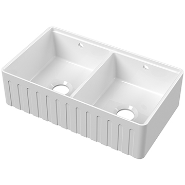 Nuie Butler Fluted Double Bowl Traditional Kitchen Sink With Ledge - BUF181AF32D
