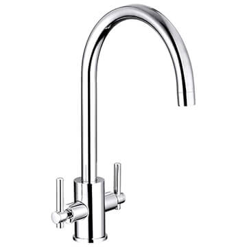 Nuie Charnel Chrome Mono Kitchen Sink Mixer Tap with Swan Neck Spout - Stick Handles.