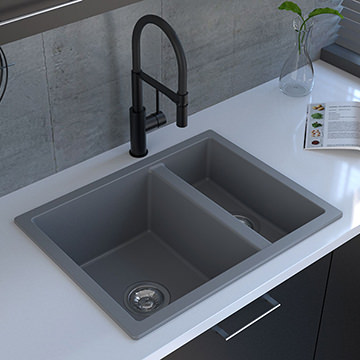 Reginox Toulon Grey Silvery Granite Kitchen Sink with Waste 600 x 460mm - 1.5 Bowl