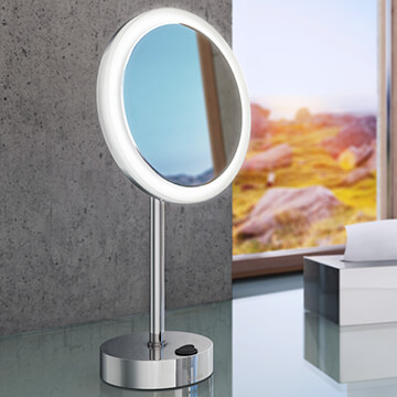 Smedbo Outline Freestanding Round LED Shaving And Make-Up Mirror - 200 x 200mm