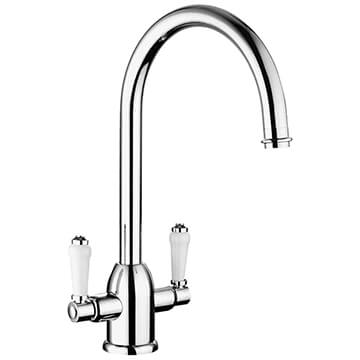Nuie Sarven Traditional Chrome Mono Kitchen Mixer Tap with Curved Spout, Ceramic Handles