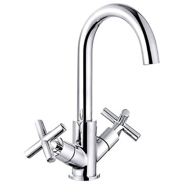 Nuie Yareth Traditional Chrome Mono Kitchen Mixer Tap with Curved Spout, Crosshead Handles