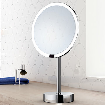 Smedbo Outline Freestanding Round LED Polished Chrome Shaving And Make-Up Mirror - 215 x 215mm