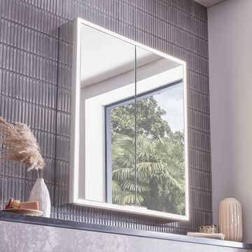 Tavistock Portrait Aluminium Illuminated Mirror Cabinet with Demister Pad and Shaver Socket - 2 Door