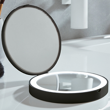 Smedbo Outline Lite LED Travel Cosmetic Matt Black Mirror - 120 x 120mm