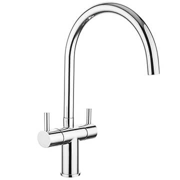Nuie Velour Chrome Mono Kitchen Sink Mixer Tap with Curved Spout - Stick Handles