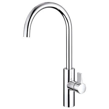Nuie Zayan Chrome Mono Kitchen Sink Mixer Tap with Curved Spout - Flat Handle