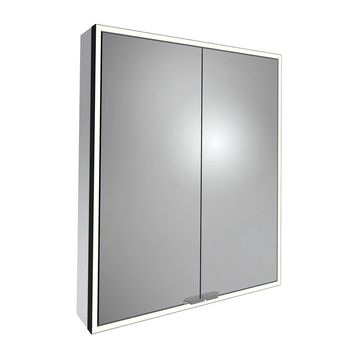 Tavistock Portrait Matt Black Illuminated Mirror Cabinet with Shaver Socket - 2 Door