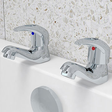 Imex Dv8 Chrome Pair of Bath Pillar Taps - Loop Lever Handles