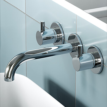 QS Basics Florentia 3 Hole Chrome Basin Mixer Tap - Stick Handles - Wall Mounted - Image