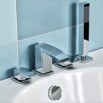 Joseph Miles Descent 4 Hole Bath Shower Mixer Tap with Waterfall Spout - Flat Handles