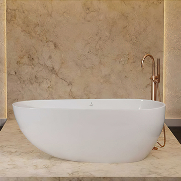Jaquar Oliv White Acrylic Freestanding Bath with Built-In Overflow and Pop-Up Waste 1600 x 750mm