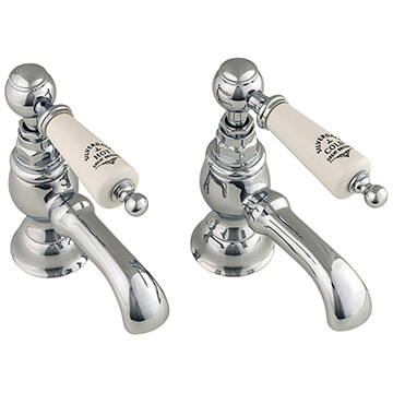 Silverdale Berkeley Pair Of Traditional Bath Pillar Taps with Curved Spout - Lever Handles