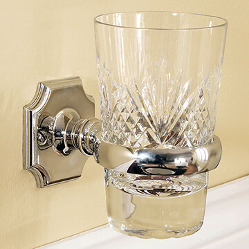 Silverdale Victorian Wall Mounted Round Tumbler Holder with Crystal Glass