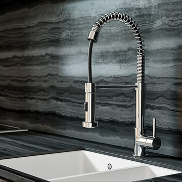 QS Basics Flexi Pull-Out Chrome Kitchen Sink Mixer Tap with Flexible Hose - Stick Handle