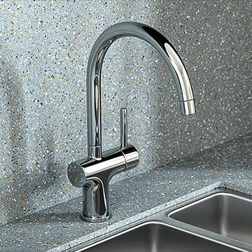 QS Basics Plano Modern Chrome Kitchen Mixer Tap with Curved Spout - Stick Handle - Image
