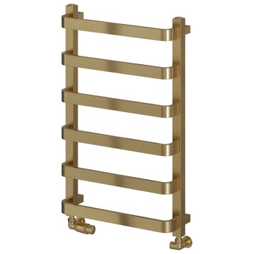 Reina Flora Brushed Brass Designer Heated Towel Rail with Brackets - Mild Steel