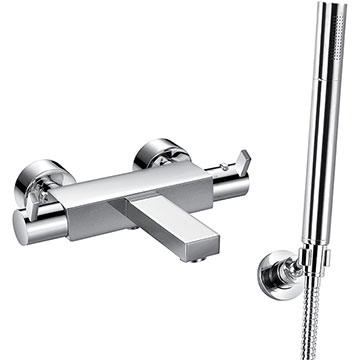 Flova Str8 Thermostatic Bath Mixer Tap with Shower Handset - Lever Handles - Wall Mounted