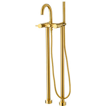 Flova Levo Brushed Gold Freestanding Bath Shower Mixer Tap with Kit - Stick Handles