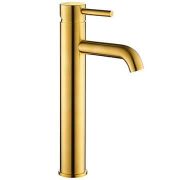 Flova Levo Brushed Gold Tall Basin Mixer Tap with Clicker Waste - Stick Handle