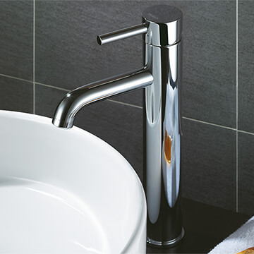Flova Levo Tall Basin Mixer Tap with Clicker Waste and Curved Spout - 308mm Height - Stick Handle