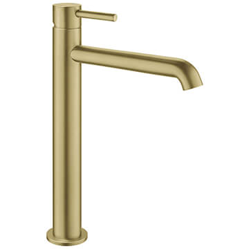 Flova Levo Brushed Brass Tall Basin Mixer Tap with Clicker Waste - 308mm Height - Stick Handle
