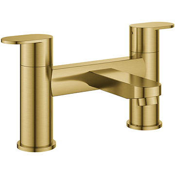 Flova Smart Contemporary Brushed Brass Bridge Bath Mixer Tap - Flat Handles - Deck Mounted