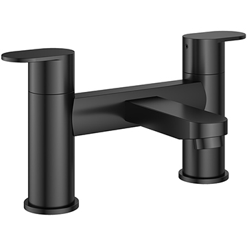 Flova Smart Contemporary Matt Black Bridge Bath Mixer Tap - Flat Handles - Deck Mounted