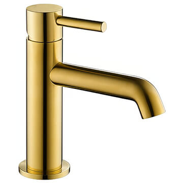 Flova Levo Contemporary Brushed Gold Basin Mixer Tap with Curved Spout - Stick Handle