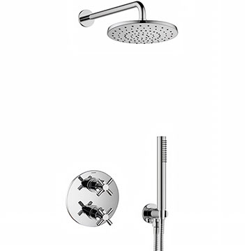 Flova XL Round Chrome Thermostatic Concealed Mixer Valve with Shower Head and Handset Kit