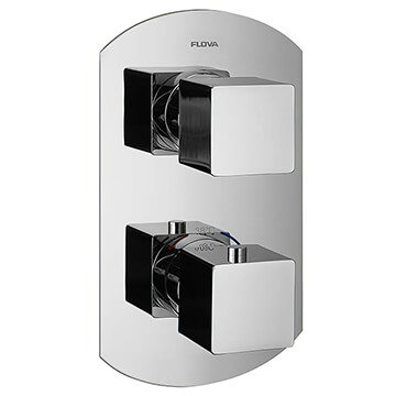 Flova Dekka Concealed Chrome Thermostatic Shower Valve - 2 Controls - Rounded Rectangular Trim