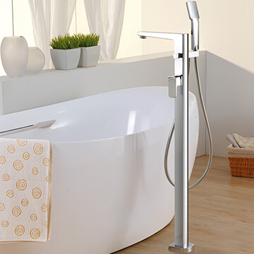 Flova Dekka Floorstanding Chrome Bath Mixer Tap with Shower Handset and Hose - Lever Handle