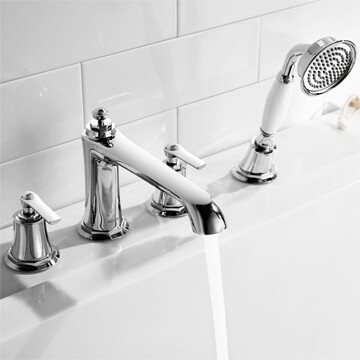 Flova Liberty 4 Hole Traditional Bath Shower Mixer Tap with Handset - Stick Handles