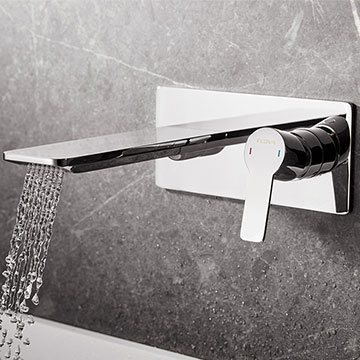 Flova Spring 2 Hole Chrome Basin Mixer Tap with Concealed SmartBOX - Flat Handle - Wall Mounted