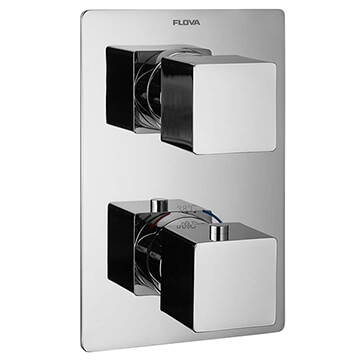 Flova Dekka Quba Concealed Chrome Thermostatic Shower Valve - 2 Controls - Rectangular Trim