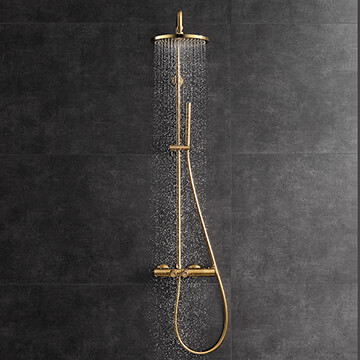 Flova Levo Exposed Thermostatic Brushed Gold GoClick Shower Column