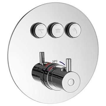 Flova Levo Recessed Chrome Thermostatic GoClick Shower Valve - 3 Outlet - 4 Controls - Round Trim