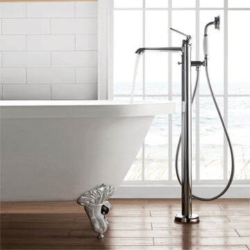 Flova Liberty Floorstanding Bath Mixer Tap with Shower Handset and Hose - Stick Handle