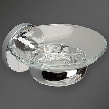 Miller Lily Wall Mounted Round Clear Glass Soap Plate with Chrome Holder - 110 x 130mm