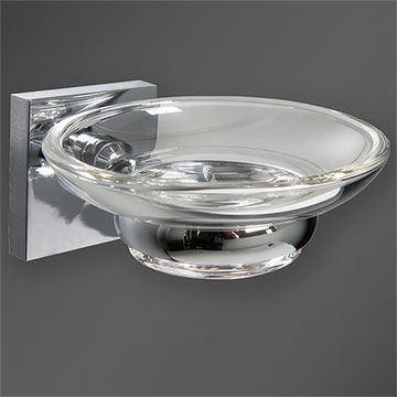 Miller Cube Wall Mounted Square Clear Glass Soap Plate with Chrome Holder - 130 x 60mm