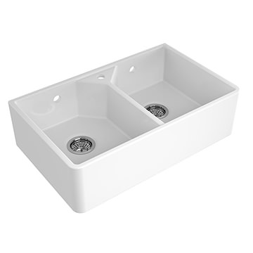 Reginox Dublin-II Undermount Gloss White Ceramic Kitchen Sink - 2 Bowl - 795 x 490mm