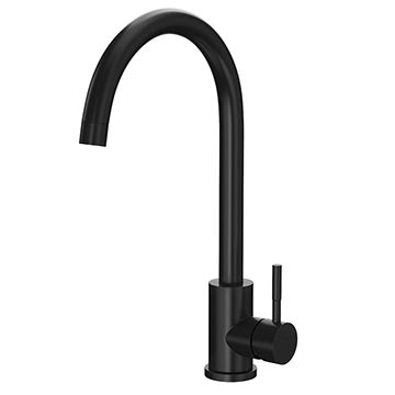 Reginox Taravo Matt Black Kitchen Mixer Tap with Swan Neck Swivel Spout - Stainless Steel