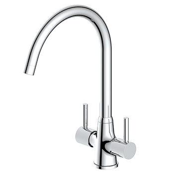 Reginox Thames Chrome Kitchen Sink Mixer Tap with Swan Neck Swivel Spout - Stick Handles