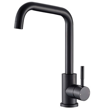 Reginox Salina Matt Black Kitchen Mixer Tap with U-Shaped Swivel Spout - Stainless Steel