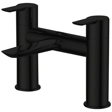 Aqua Edition Vido Matt Black Bath Bridge Mixer Tap - Flat Lever Handles
